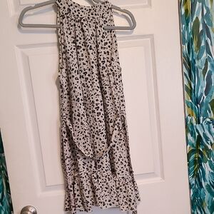 SHEIN Cream and Black Leopard Print Ruffle Hem Dress